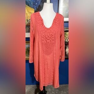Eyeshadow Coral-Peach Crochet Lace Knit Plus Size-1X